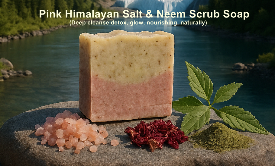 Pink Himalayan Salt & Neem Scrub Soap(Deep hydration refresh, rejuvenat, revive skin )