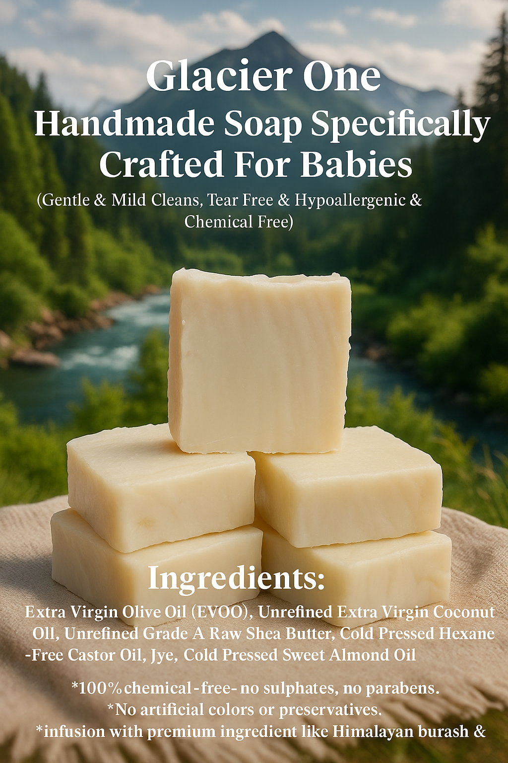 Handmade soap specifically crafted for babies (Gentle & Mild Cleans, tear free & hypoallergenic & chemical free)
