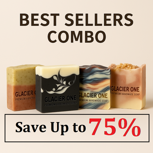 Premium Soap Combo of 4 Pack ( 1 Unit of Coffee-Activated Charcoal Scrub Soap, 1 Unit of Pink Himalayan Salt-Neem Scrub Soap,1 Unit of Glacier touch Soap,1 Unit of Himalayan Honey GlowSoap)